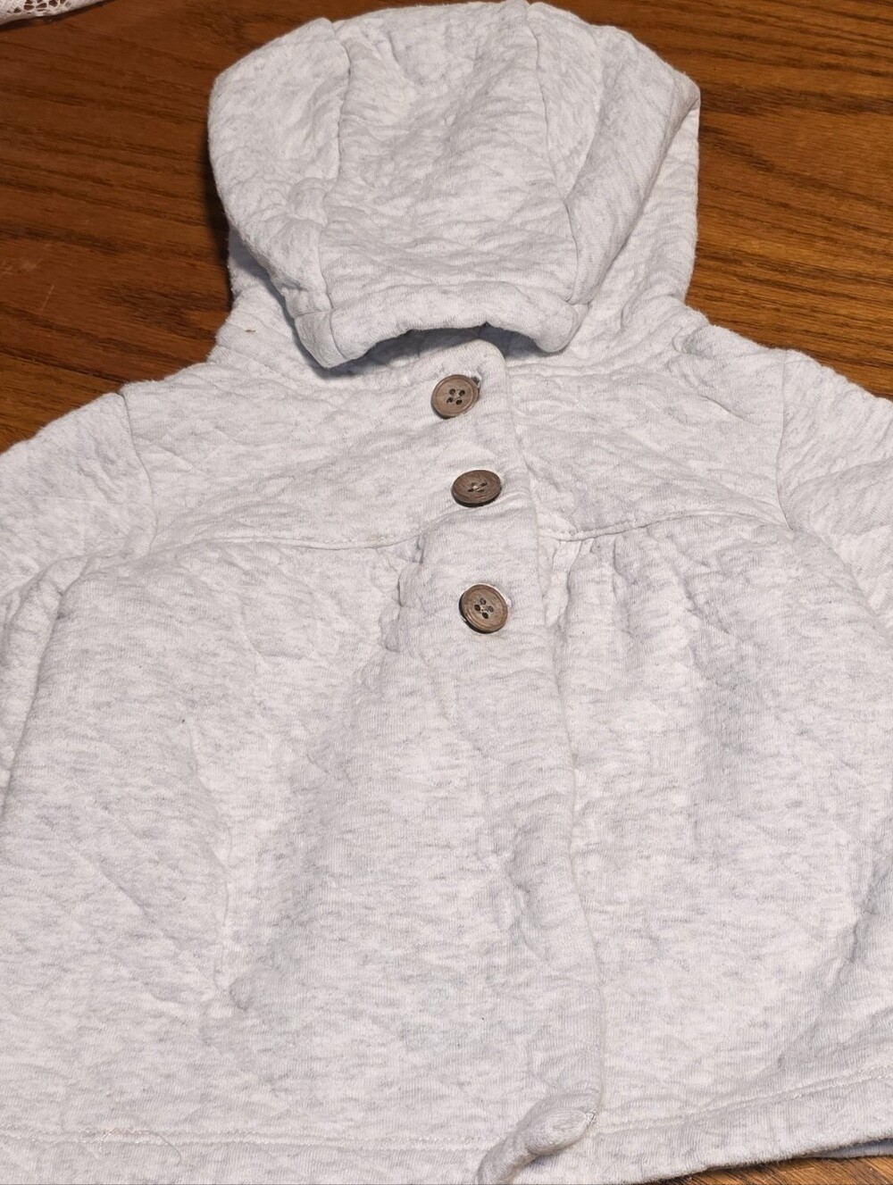 Carter's Light Heather Gray Hooded Pullover with Wooden Buttons
